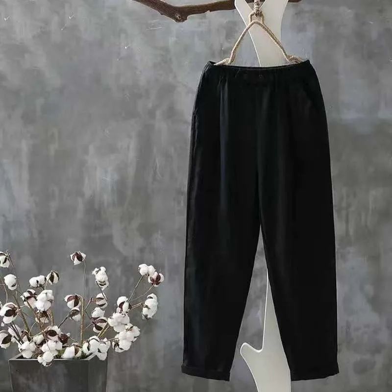 Pantalones clásicos de lino con cintura elástica, cómodos y versátiles