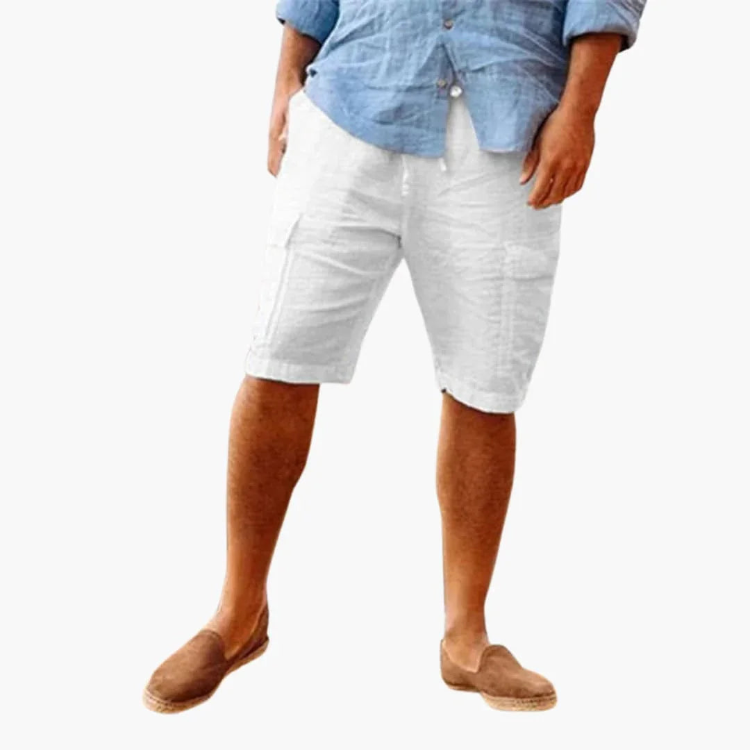 Pantalones cortos de lino para hombre con bolsillos laterales para el verano
