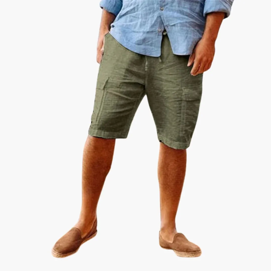 Pantalones cortos de lino para hombre con bolsillos laterales para el verano