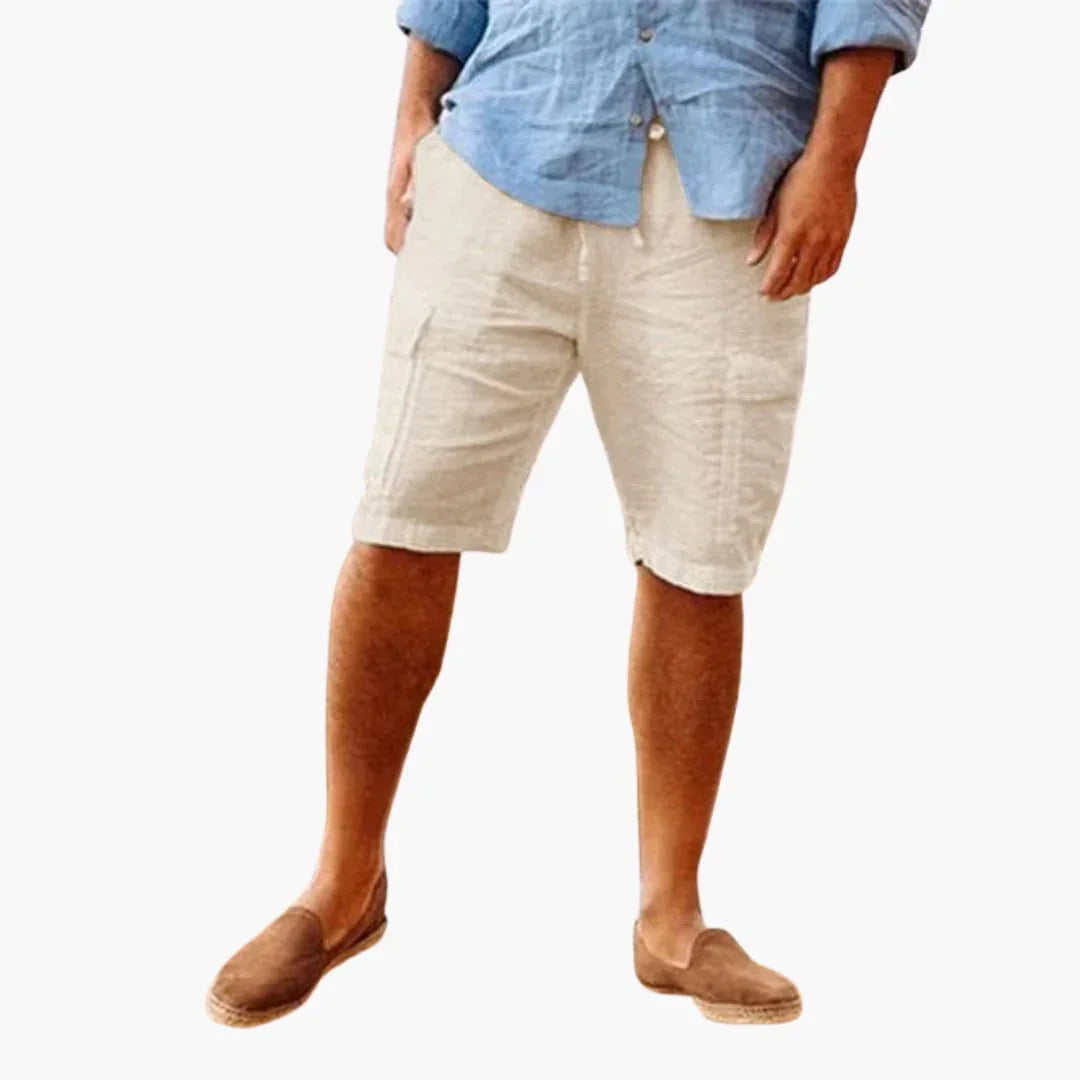 Pantalones cortos de lino para hombre con bolsillos laterales para el verano