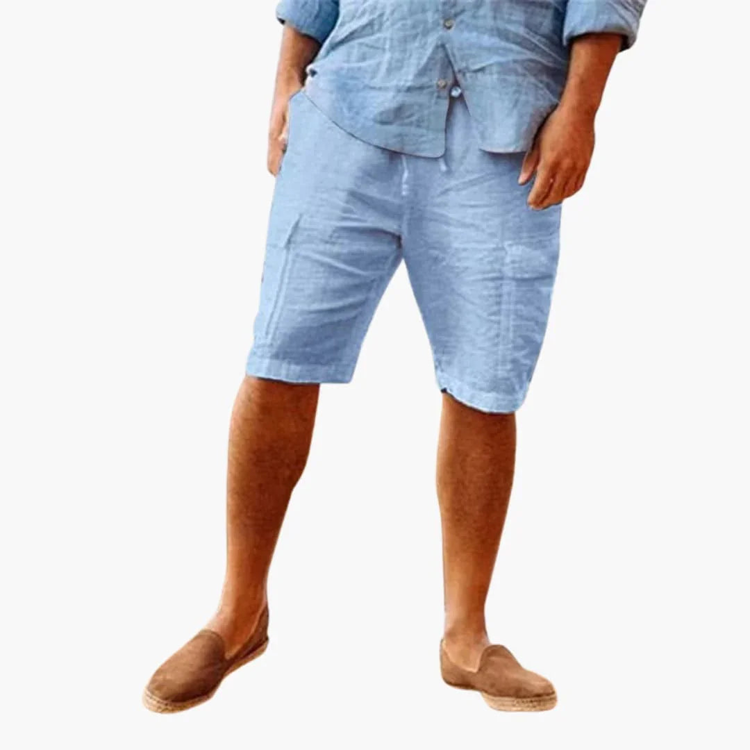 Pantalones cortos de lino para hombre con bolsillos laterales para el verano