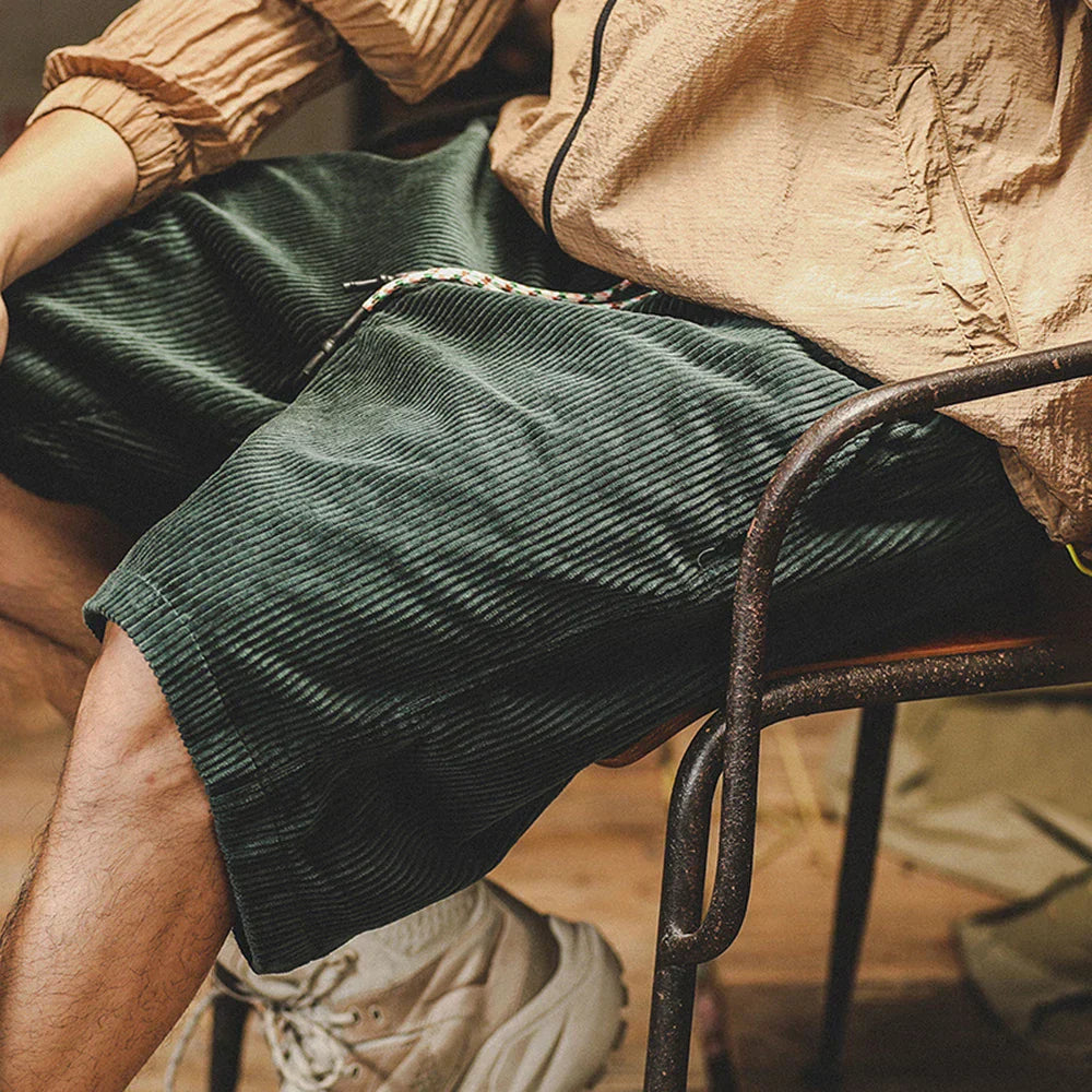 Pantalones cortos de pana para hombre con cordón ajustable