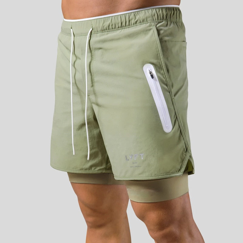 Pantalones cortos deportivos de doble capa para hombre