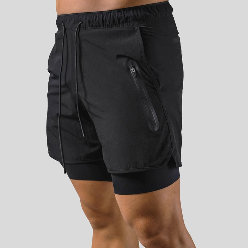 Pantalones cortos deportivos de doble capa para hombre