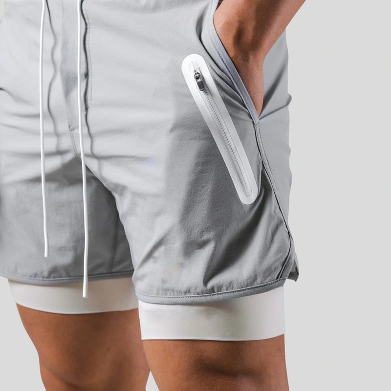 Pantalones cortos deportivos de doble capa para hombre