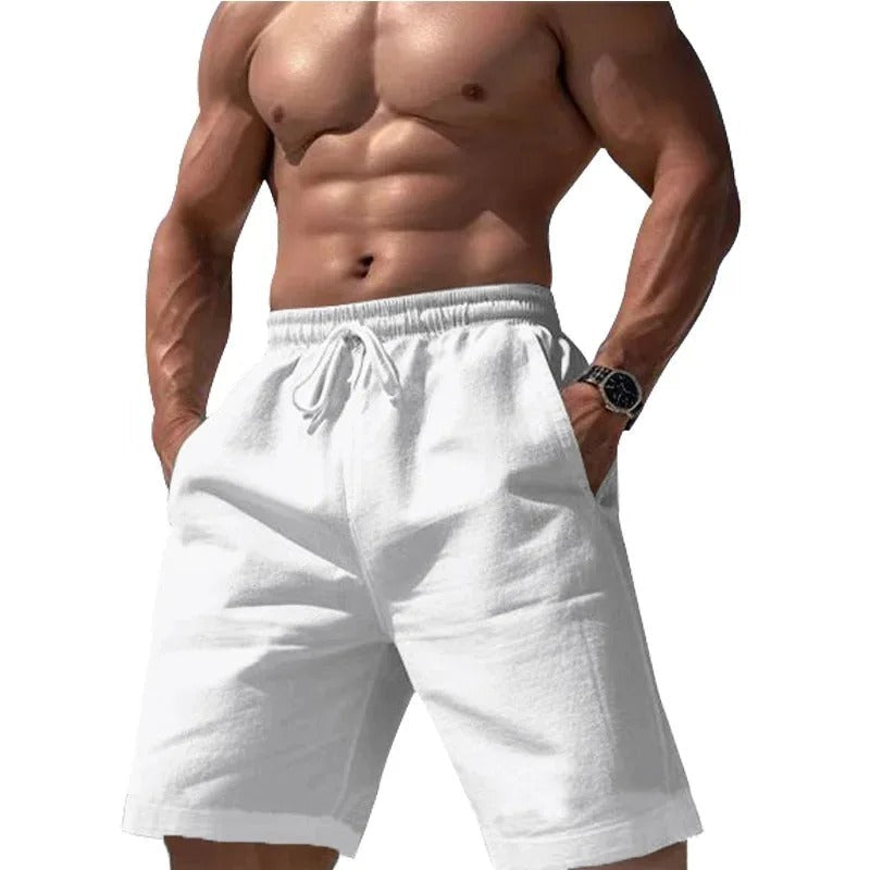 Pantalones cortos elásticos de algodón y lino para hombre