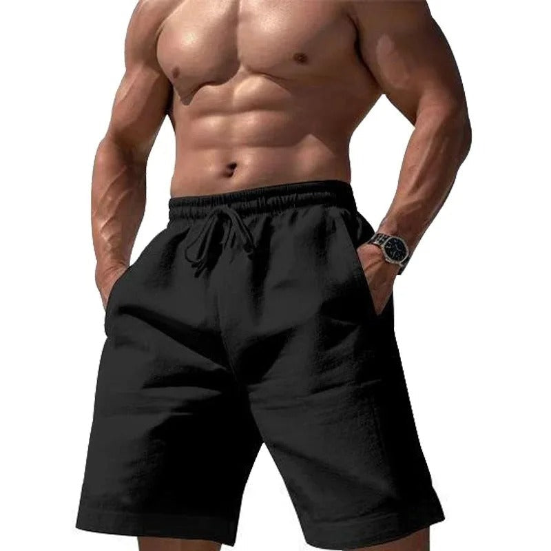 Pantalones cortos elásticos de algodón y lino para hombre