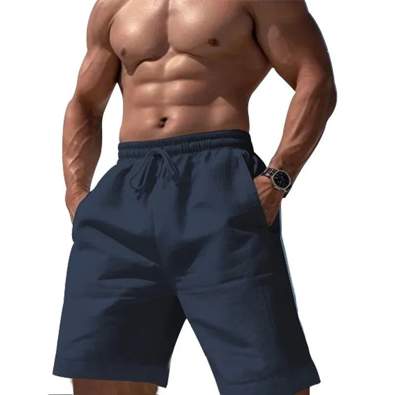 Pantalones cortos elásticos de algodón y lino para hombre