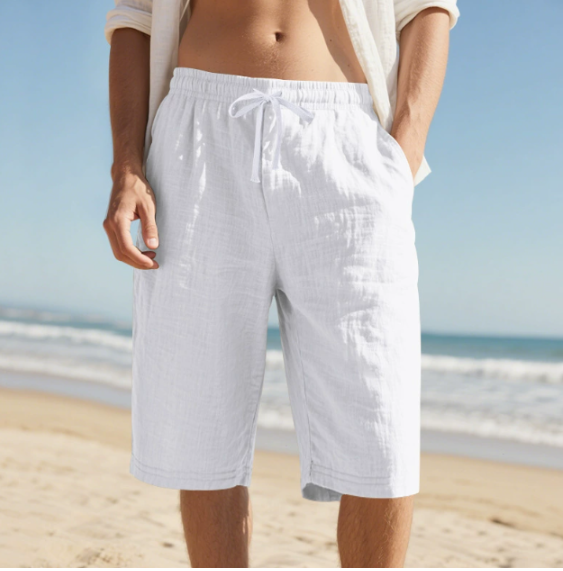 Pantalones cortos para hombre hasta la rodilla con cordón ajustable