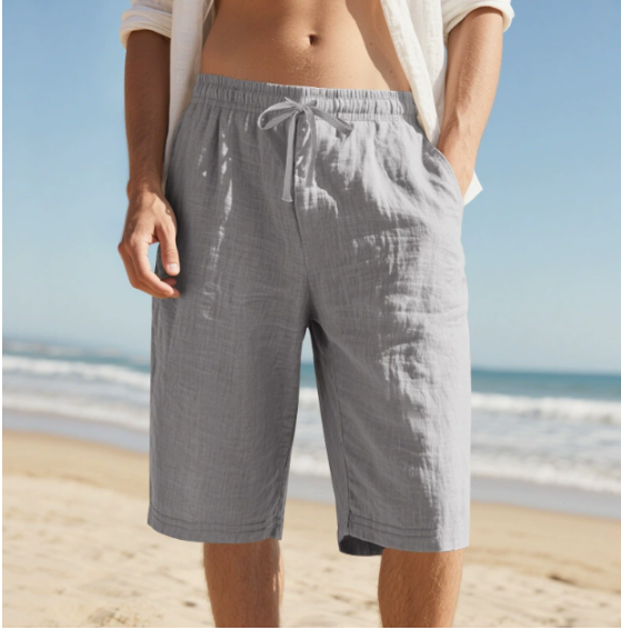Pantalones cortos para hombre hasta la rodilla con cordón ajustable