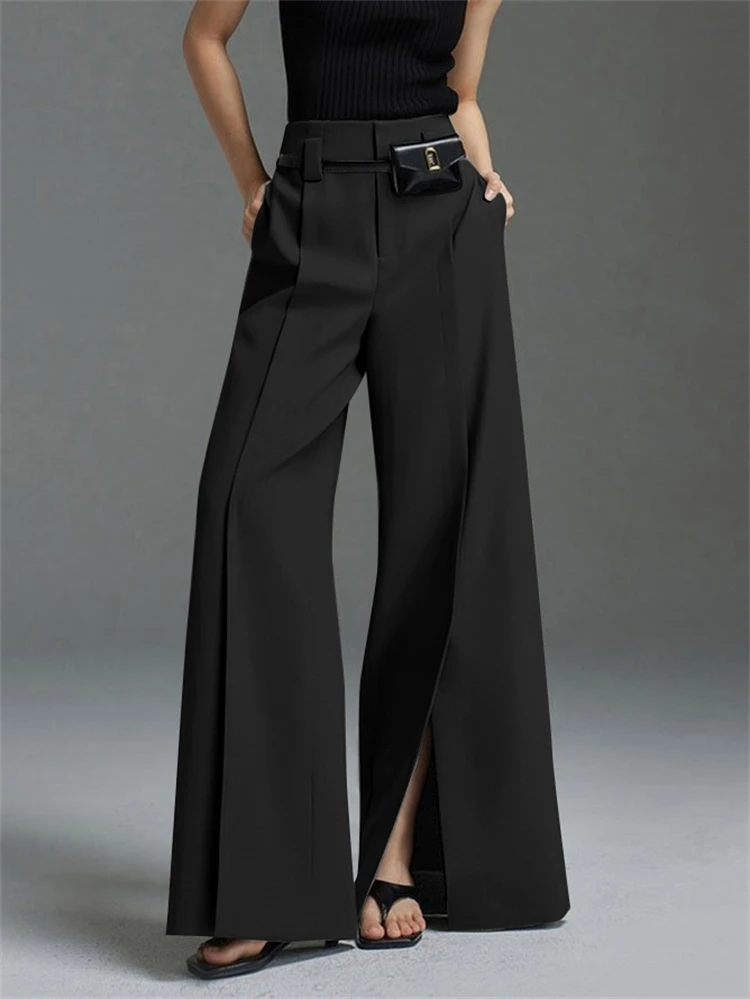 Pantalones de cintura alta y piernas anchas para mujer