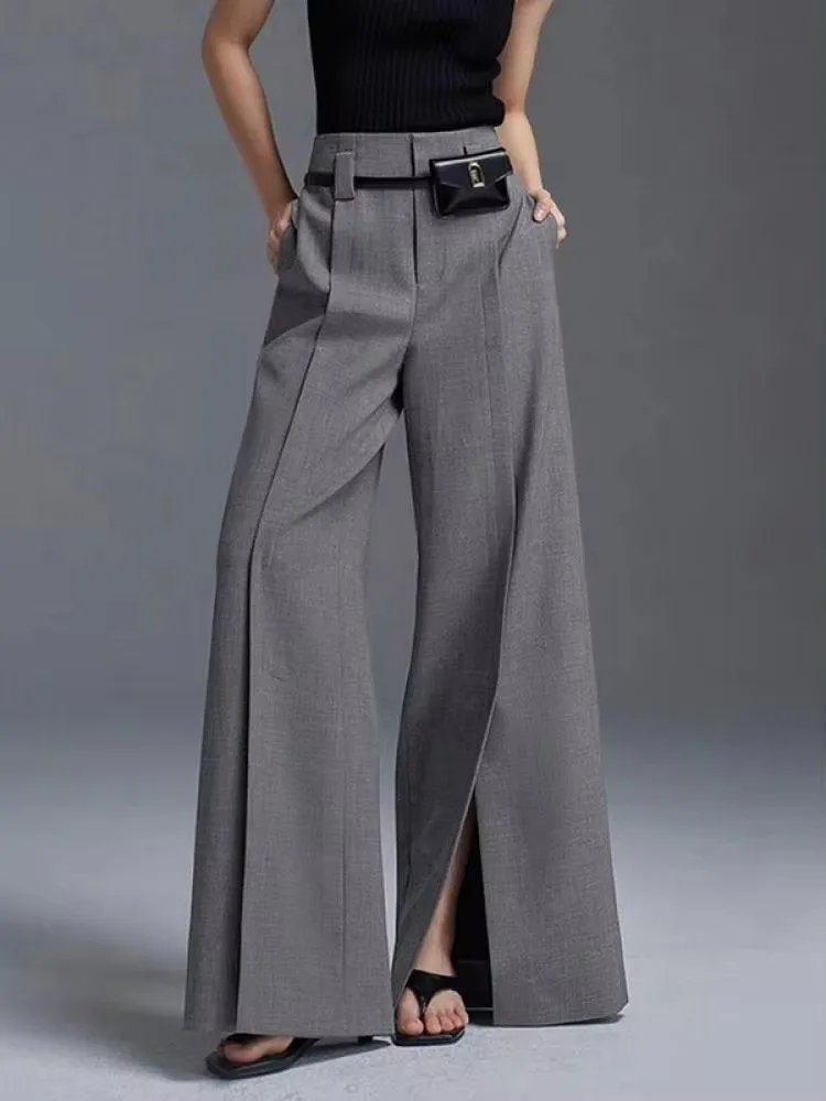 Pantalones de cintura alta y piernas anchas para mujer