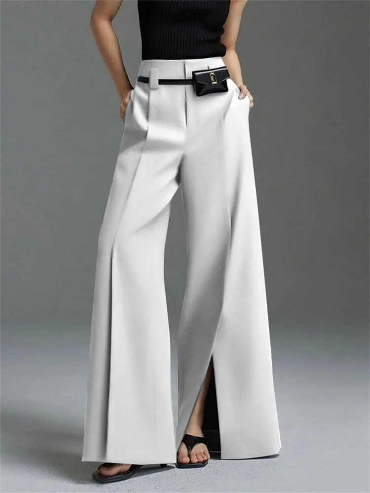 Pantalones de cintura alta y piernas anchas para mujer