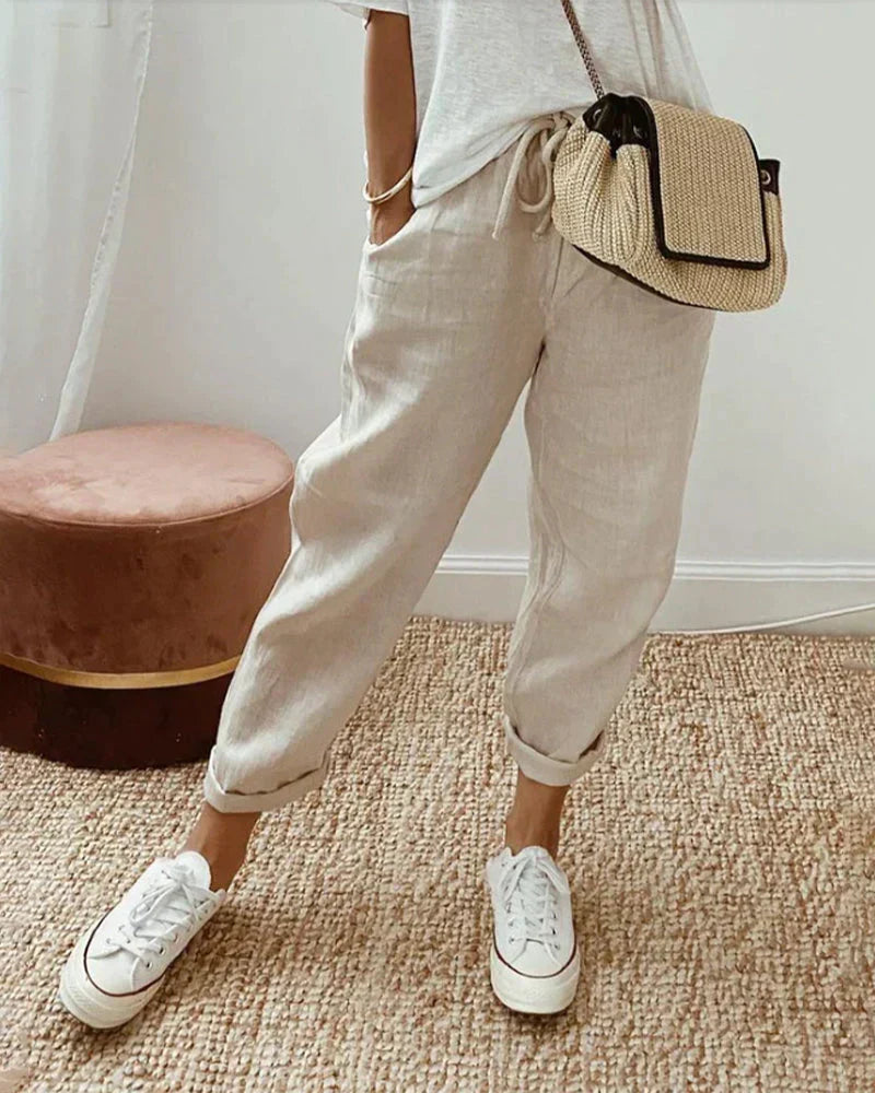 Pantalones de lino casuales para mujer