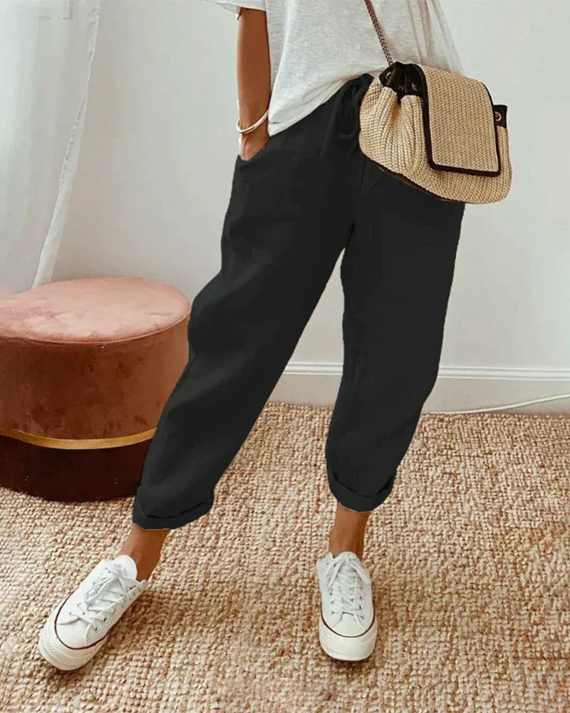 Pantalones de lino casuales para mujer