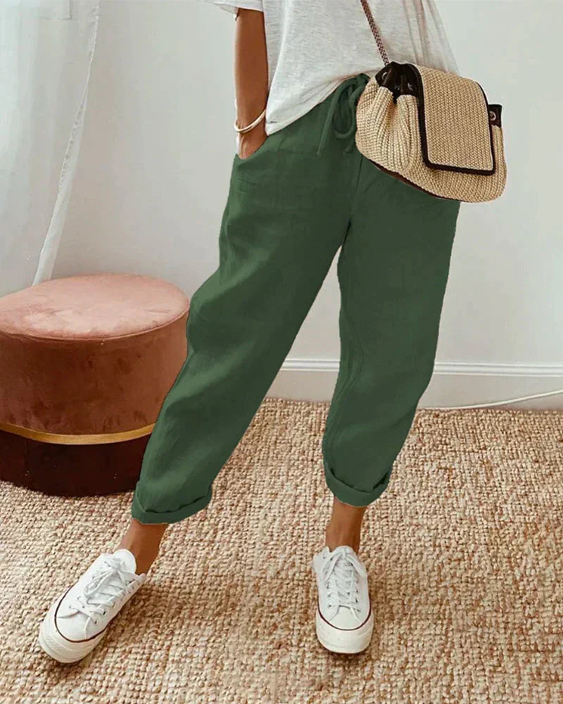 Pantalones de lino casuales para mujer