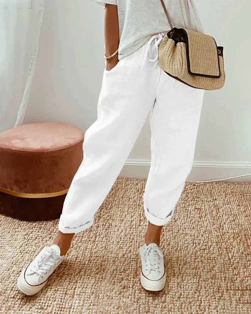 Pantalones de lino casuales para mujer