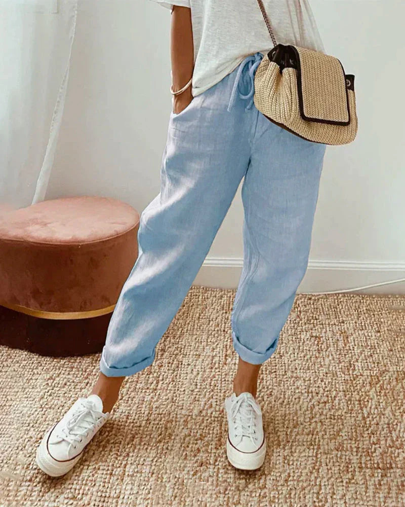 Pantalones de lino casuales para mujer