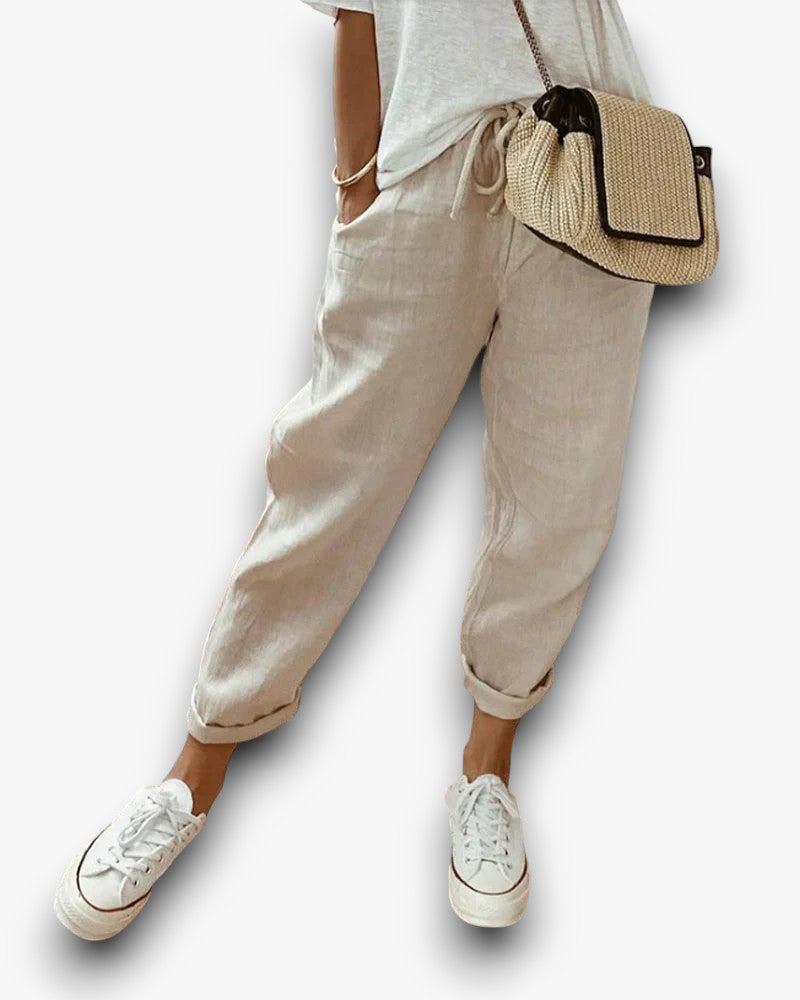 Pantalones de lino casuales para mujer