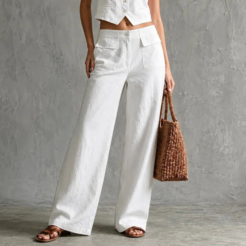 Pantalones de pernera ancha con bolsillos y tiro alto