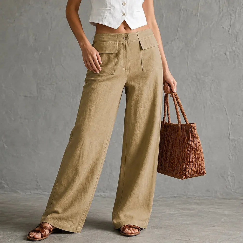 Pantalones de pernera ancha con bolsillos y tiro alto