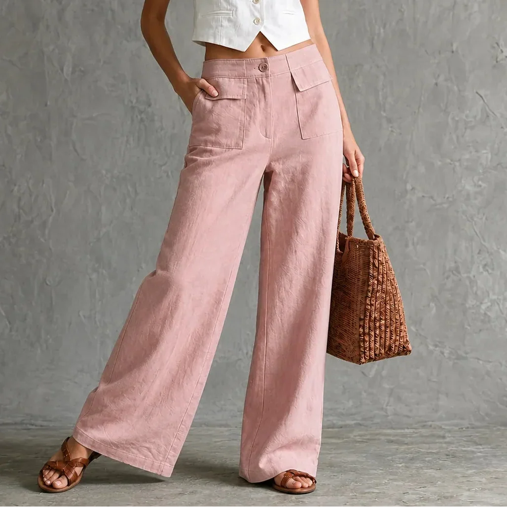 Pantalones de pernera ancha con bolsillos y tiro alto