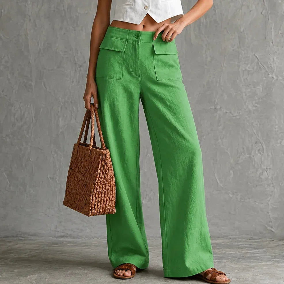 Pantalones de pernera ancha con bolsillos y tiro alto