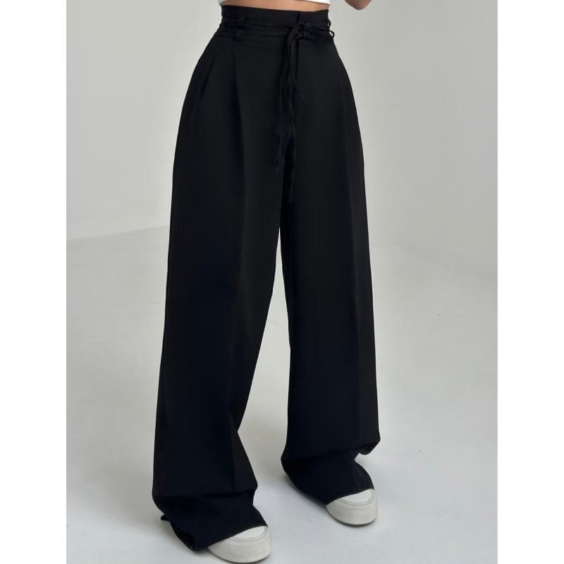 Pantalones de talle alto con pliegues y perneras anchas para mujer