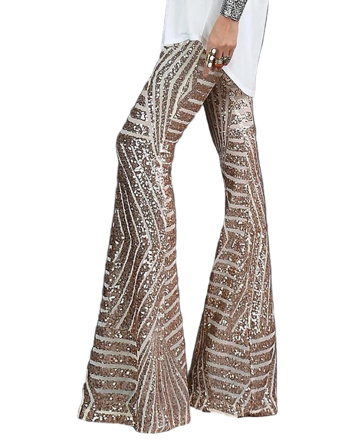 Pantalones de traje acampanados para mujer con estampado brillante