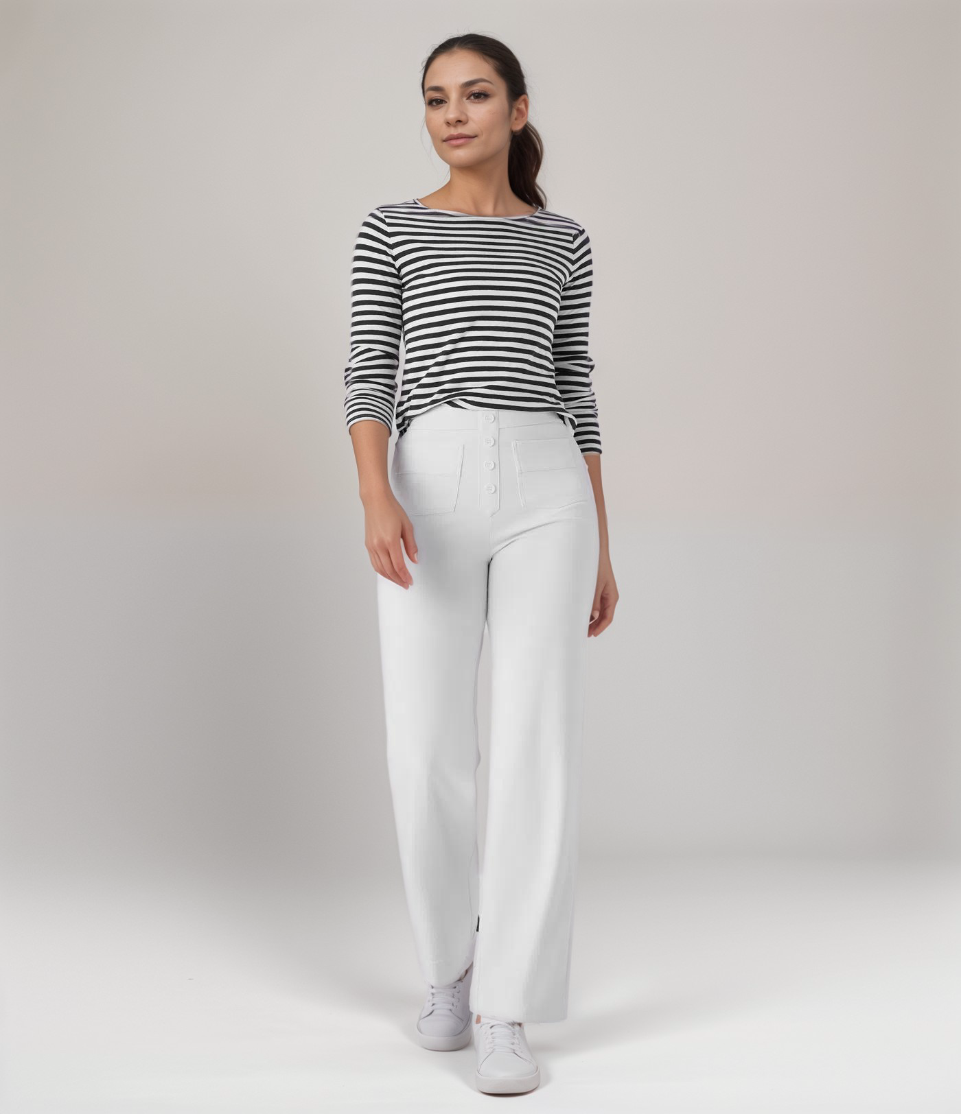 Pantalones elásticos de cintura alta en tejido suave para mujer