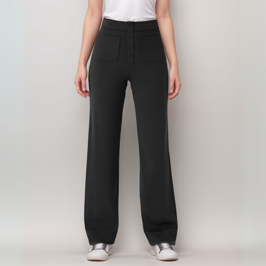 Pantalones elásticos de cintura alta en tejido suave para mujer