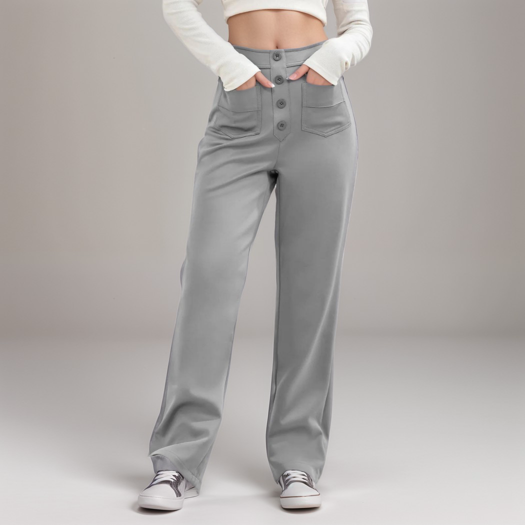 Pantalones elásticos de cintura alta en tejido suave para mujer