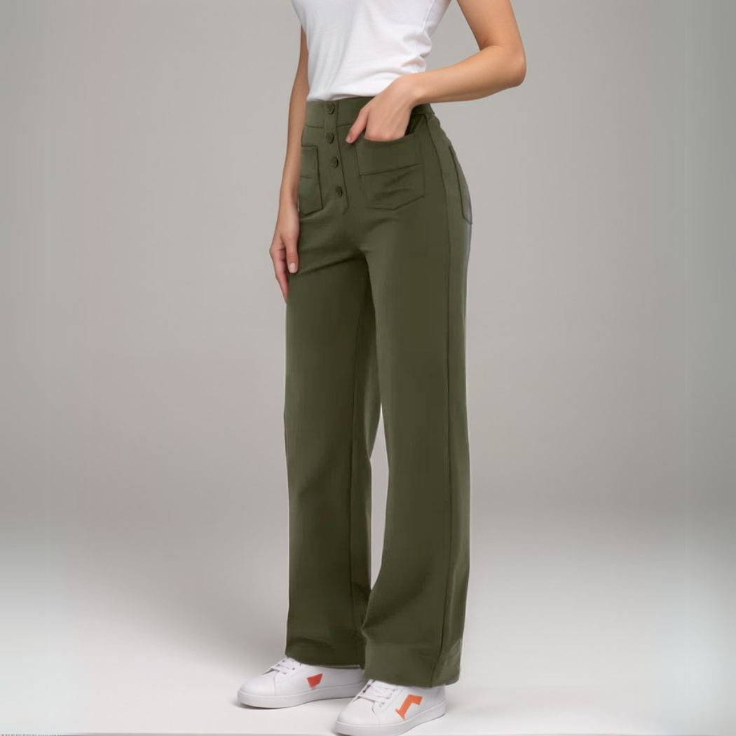 Pantalones elásticos de cintura alta en tejido suave para mujer
