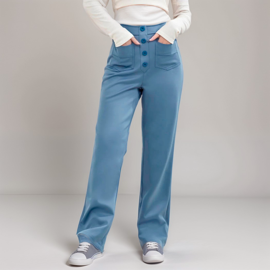 Pantalones elásticos de cintura alta en tejido suave para mujer