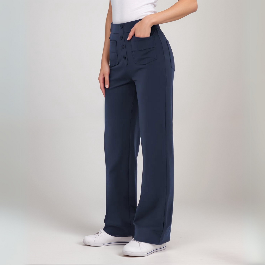 Pantalones elásticos de cintura alta en tejido suave para mujer