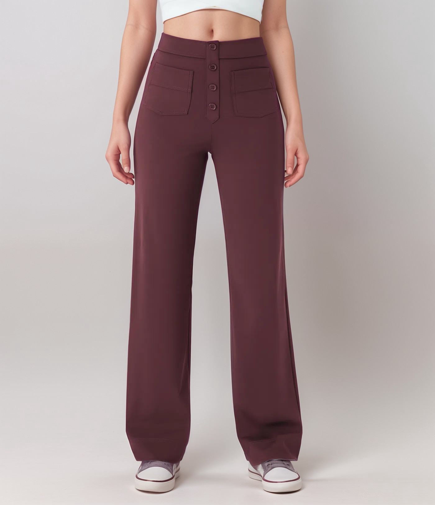 Pantalones elásticos de cintura alta en tejido suave para mujer