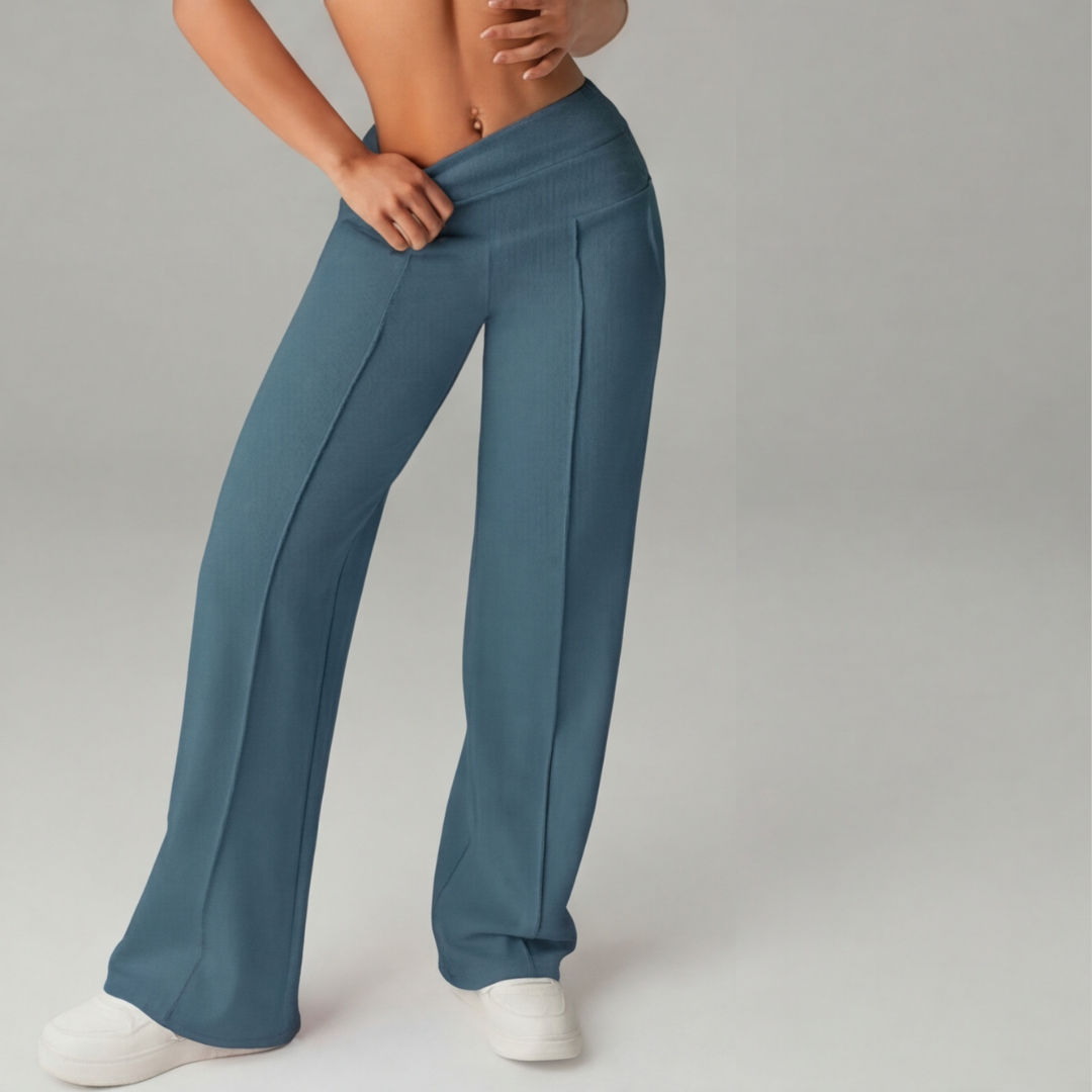 Pantalones elásticos de pernera ancha y tiro alto