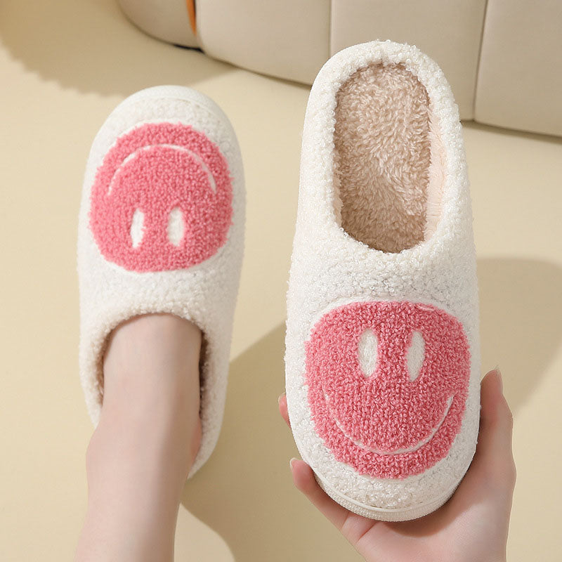 Pantuflas de casa para mujer con motivo de carita sonriente y forro suave