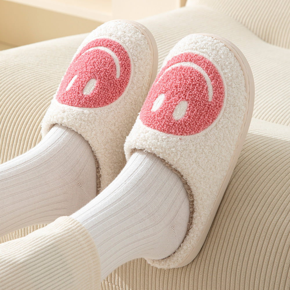 Pantuflas de casa para mujer con motivo de carita sonriente y forro suave