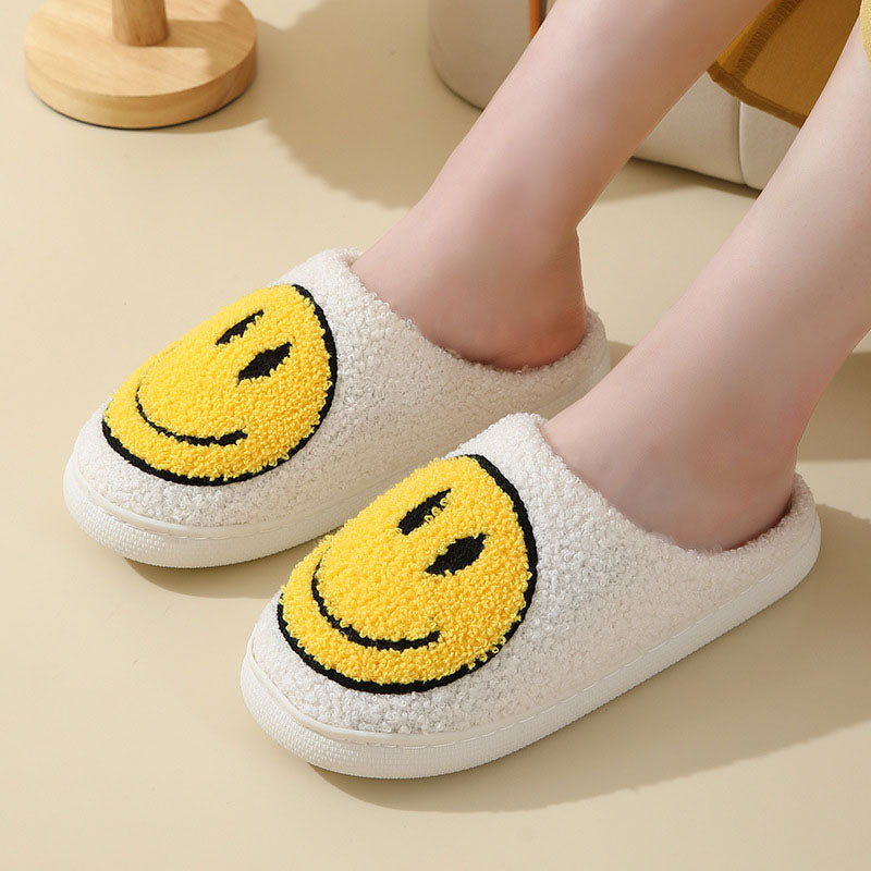 Pantuflas de casa para mujer con motivo de carita sonriente y forro suave