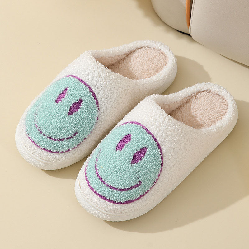 Pantuflas de casa para mujer con motivo de carita sonriente y forro suave