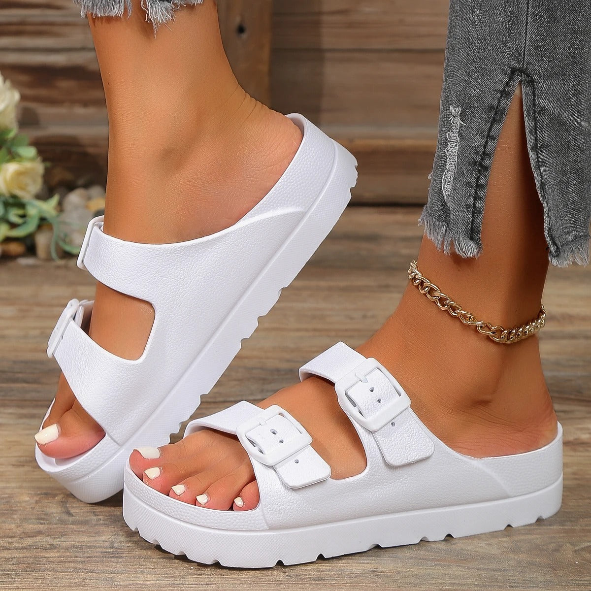 Pantuflas para mujer con suela gruesa y amortiguación de impactos