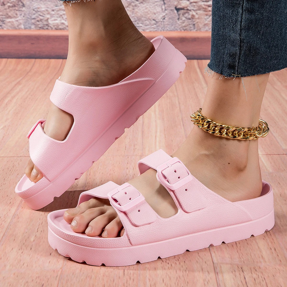 Pantuflas para mujer con suela gruesa y amortiguación de impactos