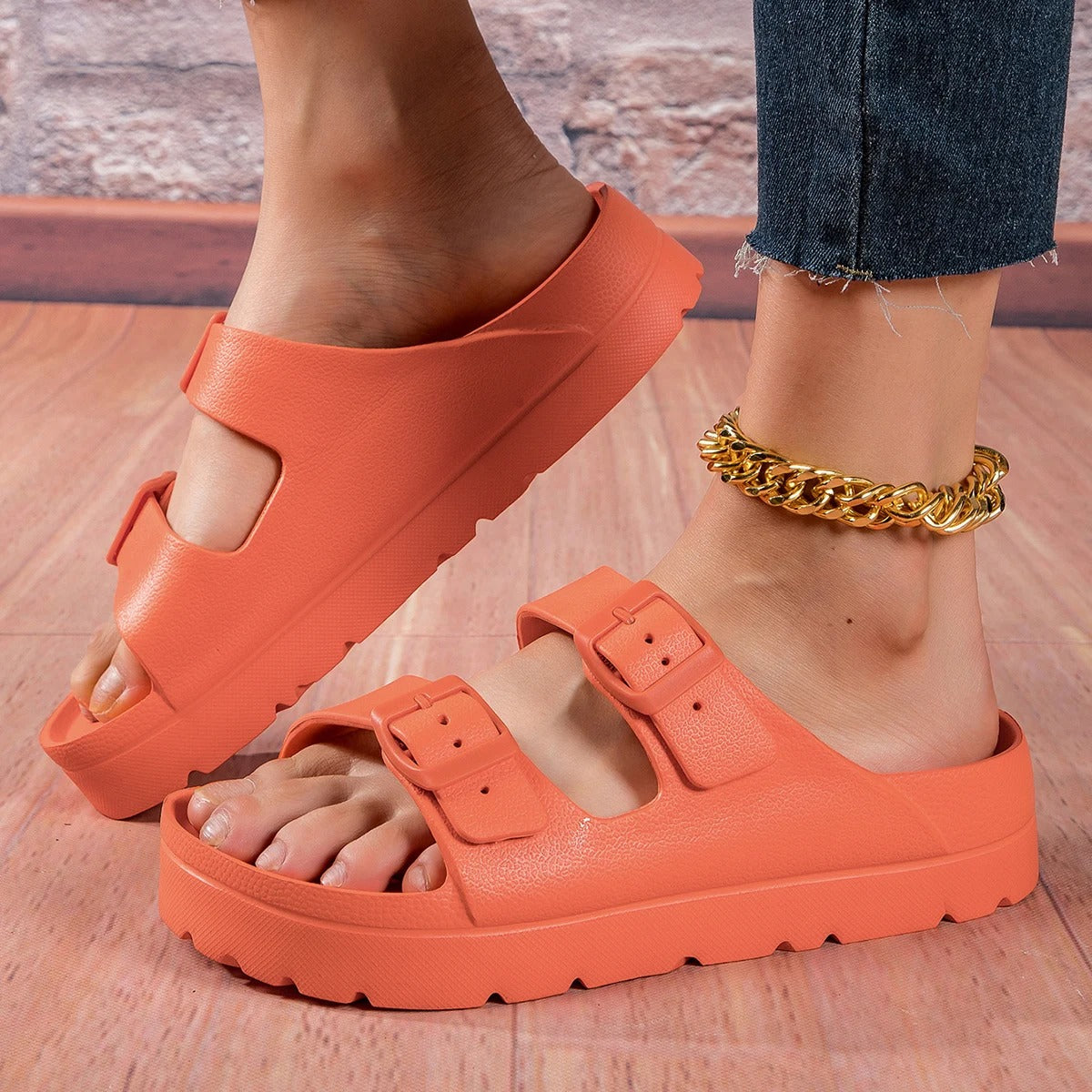 Pantuflas para mujer con suela gruesa y amortiguación de impactos