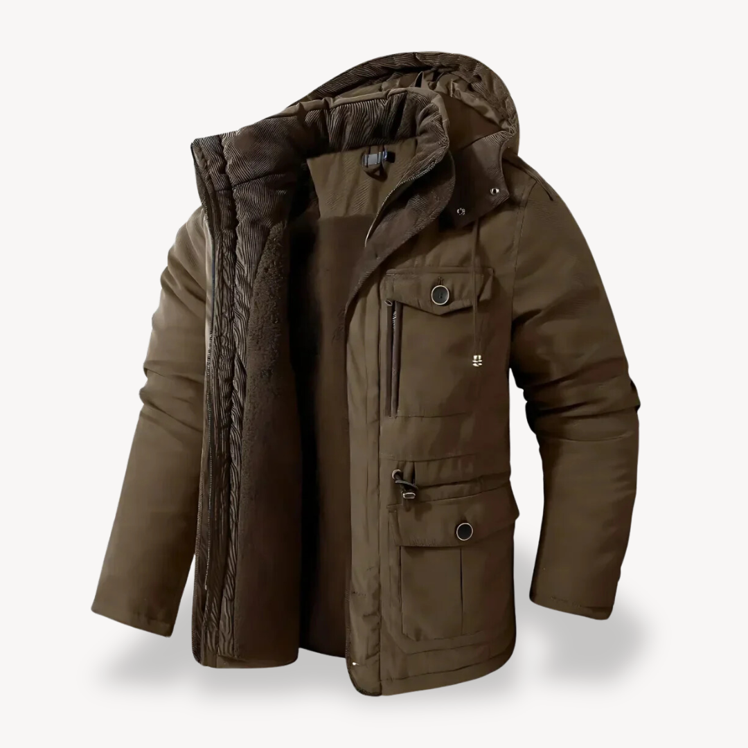 Parka de invierno impermeable para hombre con capucha forrada