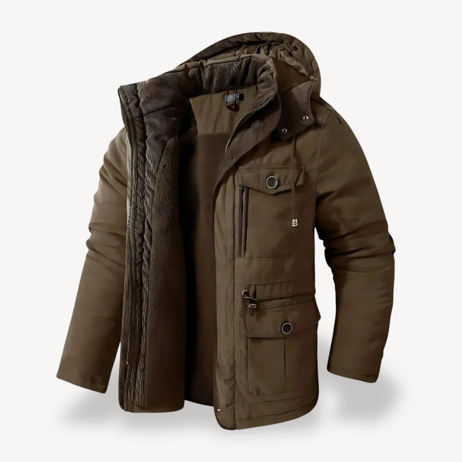 Parka de invierno impermeable para hombre con capucha forrada