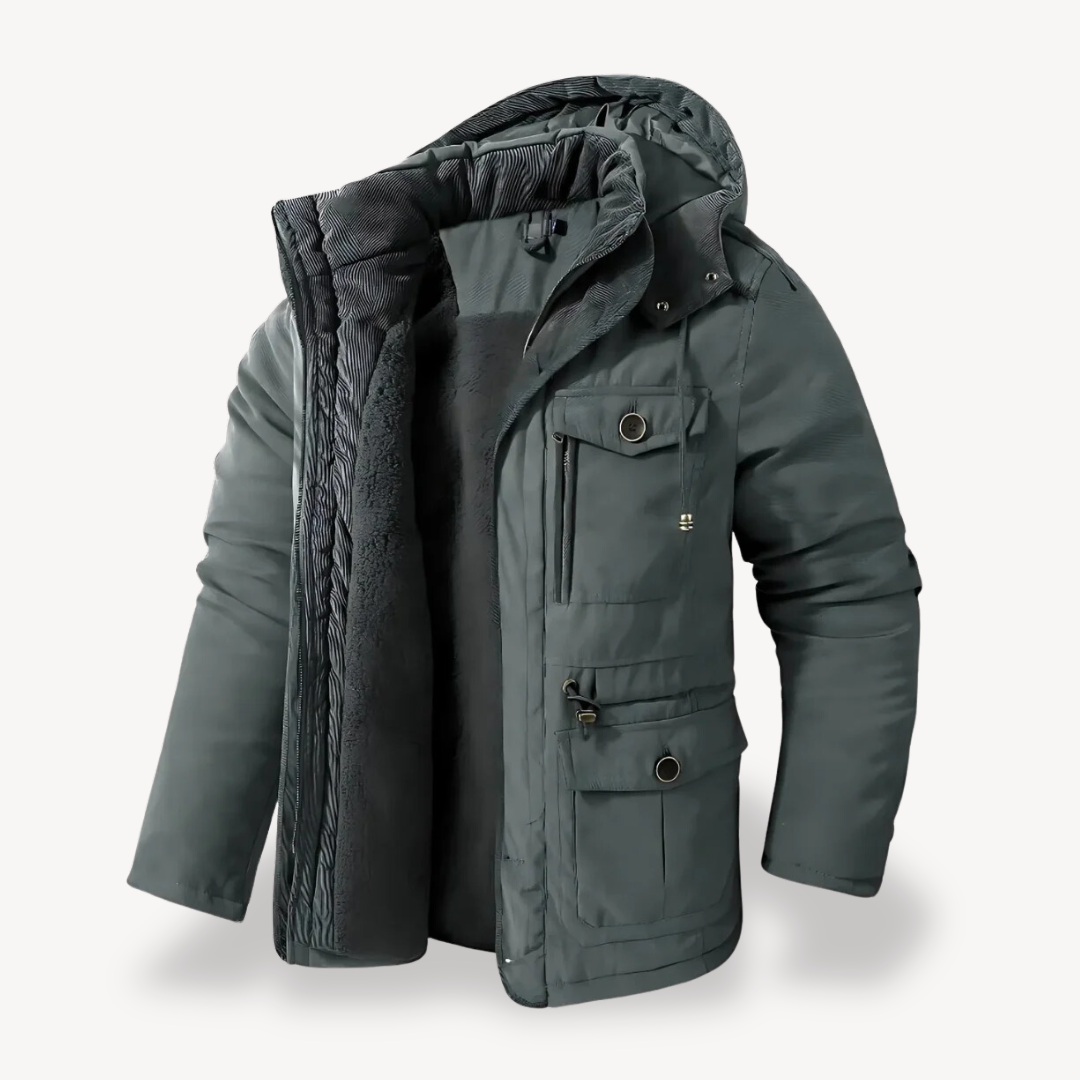 Parka de invierno impermeable para hombre con capucha forrada