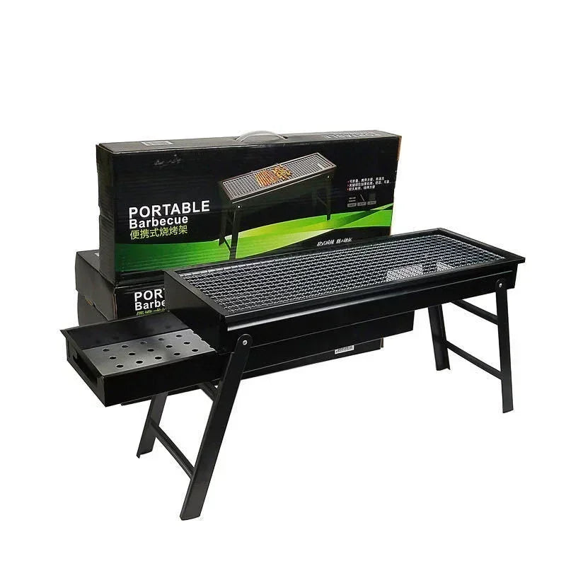Parrilla de Carbón Plegable Profesional | Portátil y Estable | Para Exteriores, Camping y Picnic | 60 × 20 × 31,5 cm