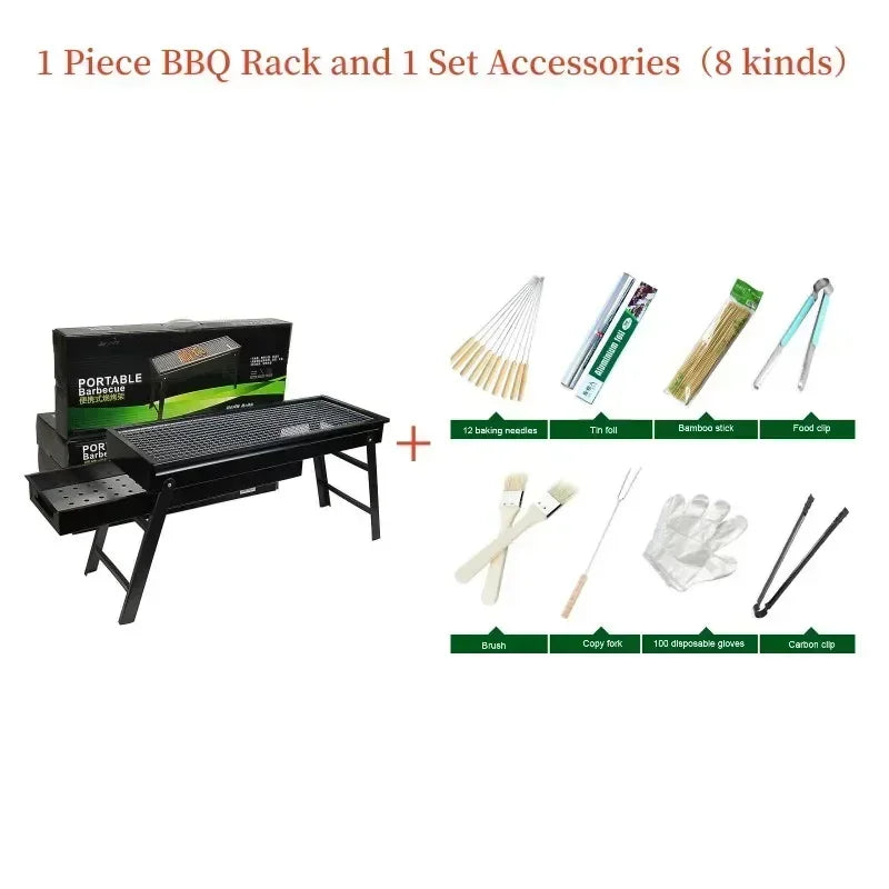 Parrilla de Carbón Plegable Profesional | Portátil y Estable | Para Exteriores, Camping y Picnic | 60 × 20 × 31,5 cm