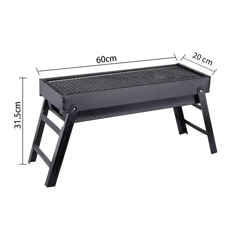 Parrilla de Carbón Plegable Profesional | Portátil y Estable | Para Exteriores, Camping y Picnic | 60 × 20 × 31,5 cm